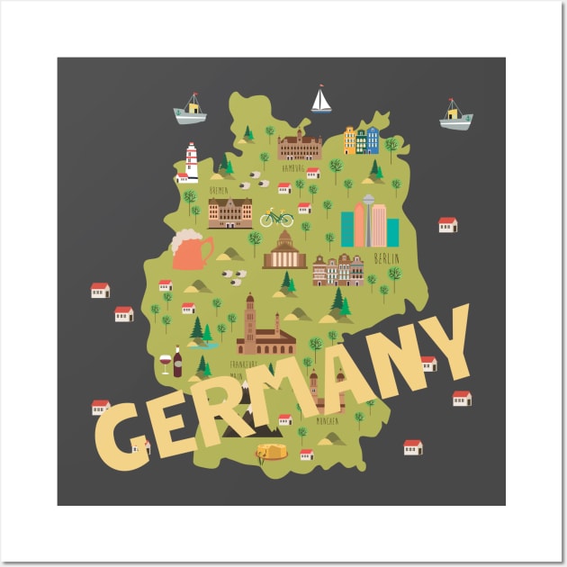 Germany Illustrated Map Wall Art by JunkyDotCom